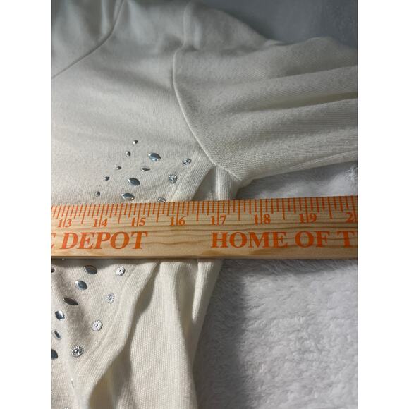 Belldini Small White Cowl Neck Top Embellished Glam Soft Stretch Knit Sweater - Picture 10 of 11